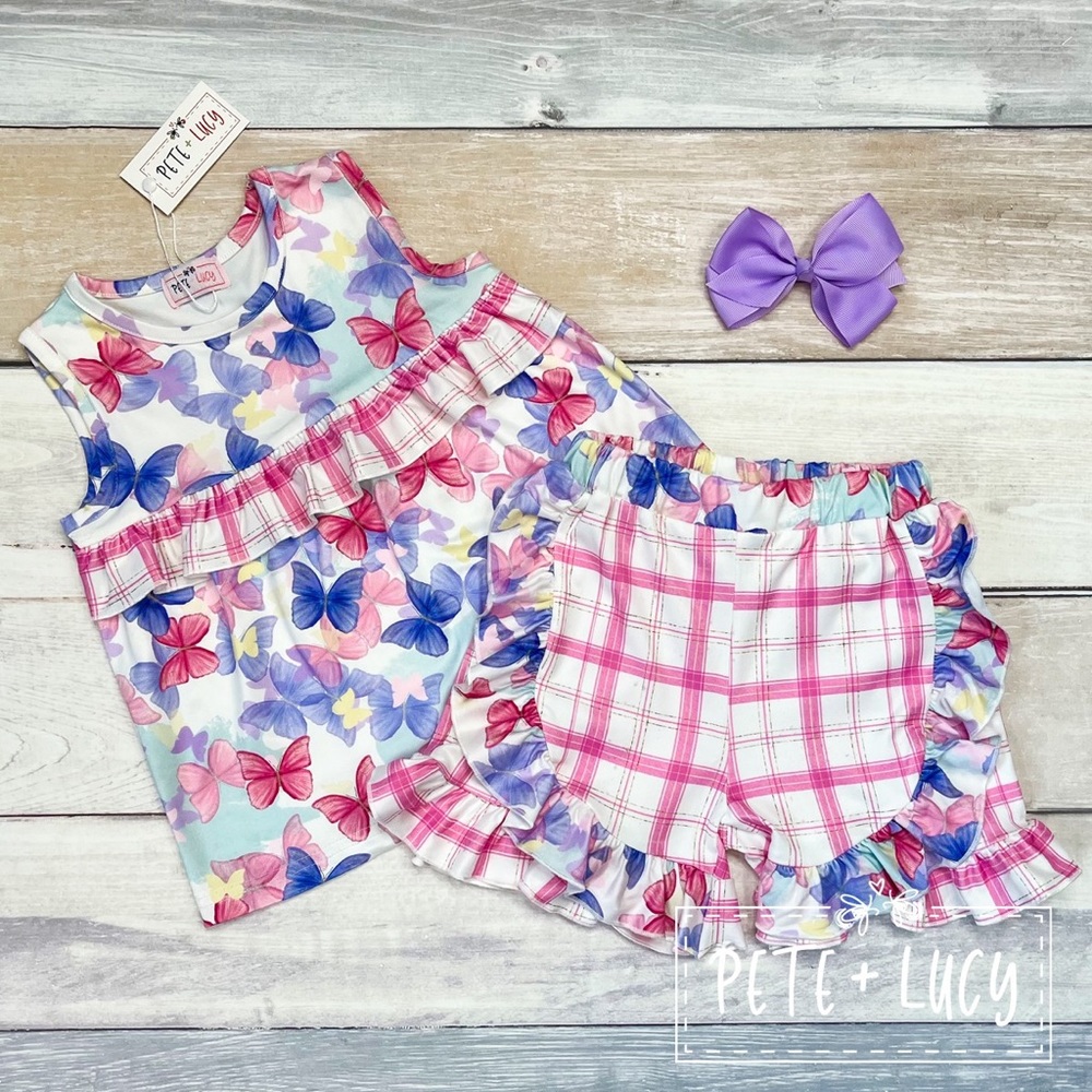 Beautiful butterflies girls short set with ruffles
